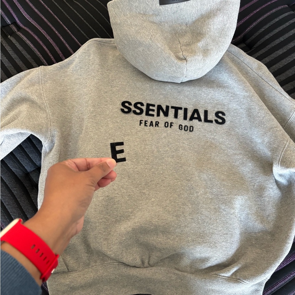 Original Essentials Fear of God Grey Hoodie Kids 12 Authentic Letters Falling